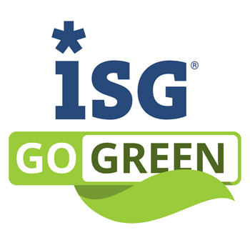 ISG Go Green logo ISG Go Green environmental and sustainability logo with leaf
